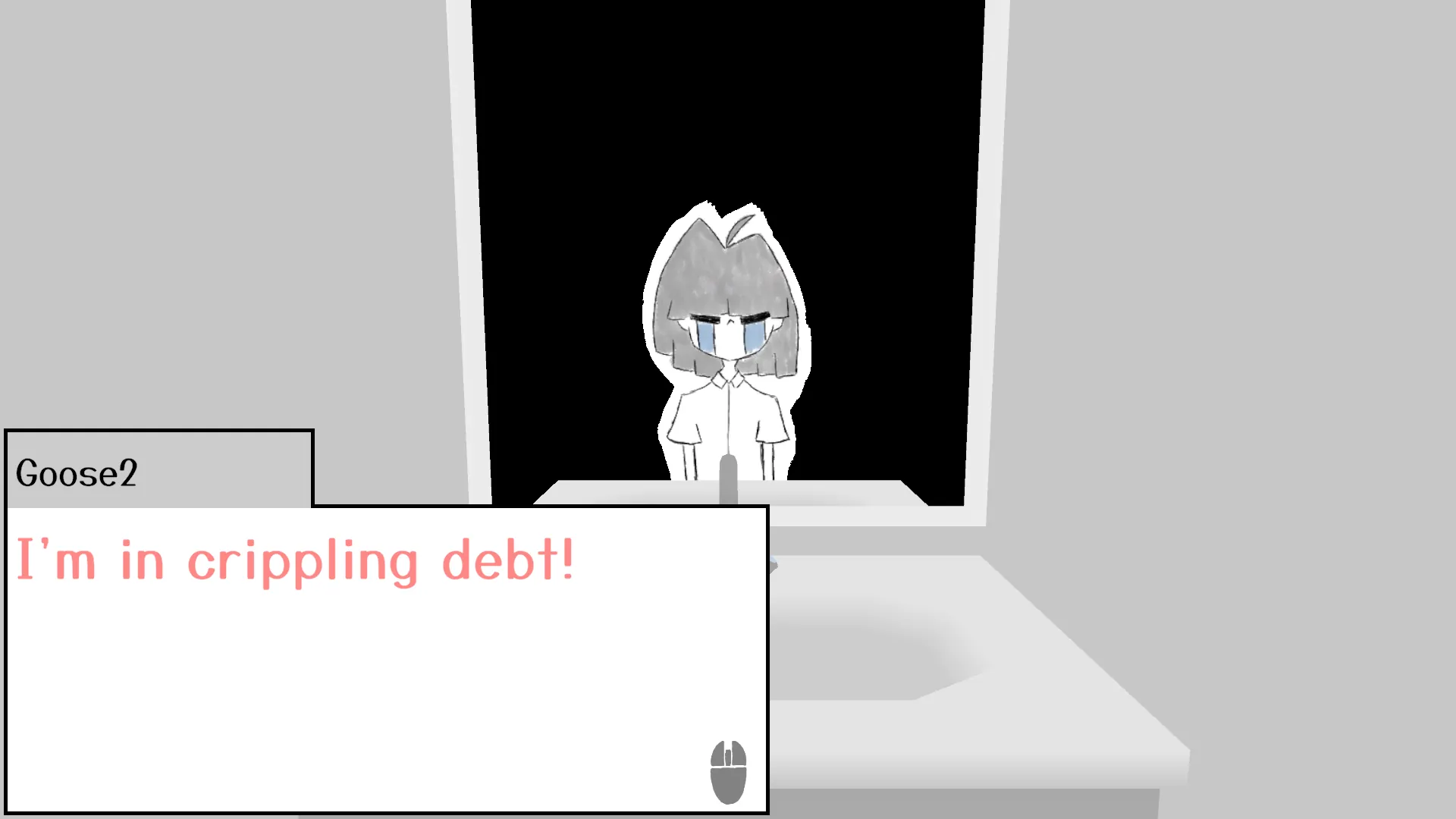 An image of the player worrying about their debt.